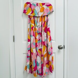 Japna Womens Small Strapless Maxi Dress Modern Geometric Pastel Multi Color